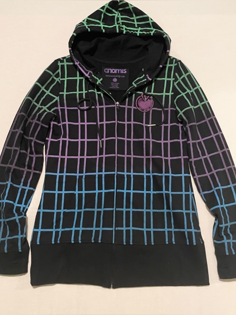NOMIS Design Y2K Rainbow Grid Full Zip Hoodie Longline Thumbholes Medium